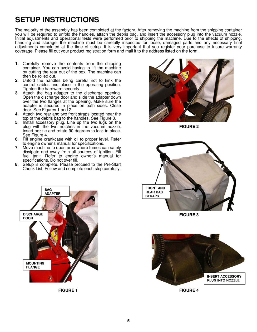 Snapper SV25650B important safety instructions Setup Instructions 