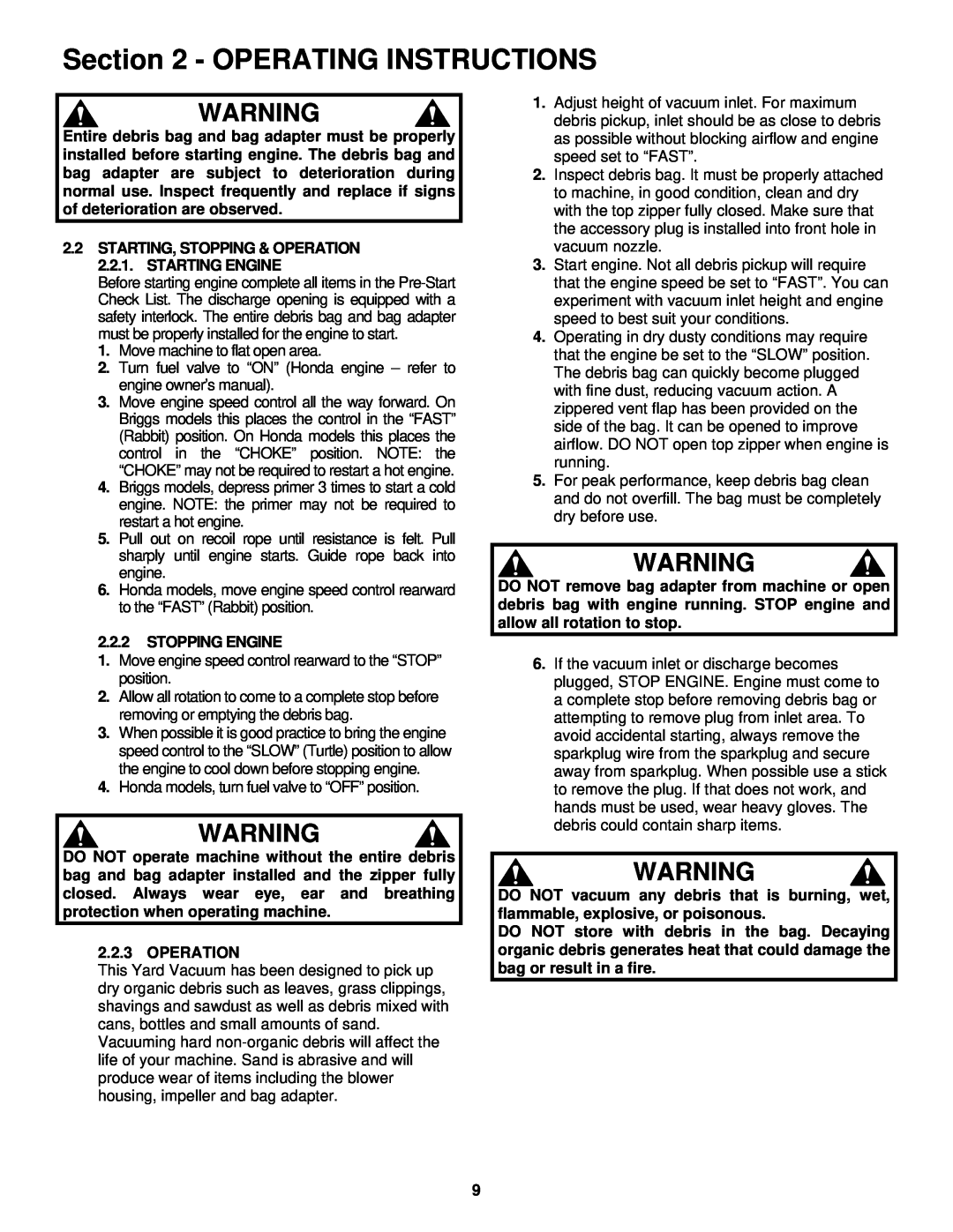 Snapper SV25650B important safety instructions Operating Instructions, Stopping Engine 