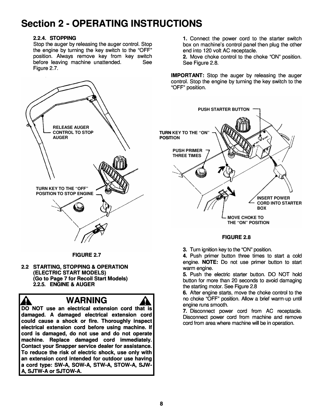 Snapper SX5200R, SX5200E important safety instructions Operating Instructions, Stopping 