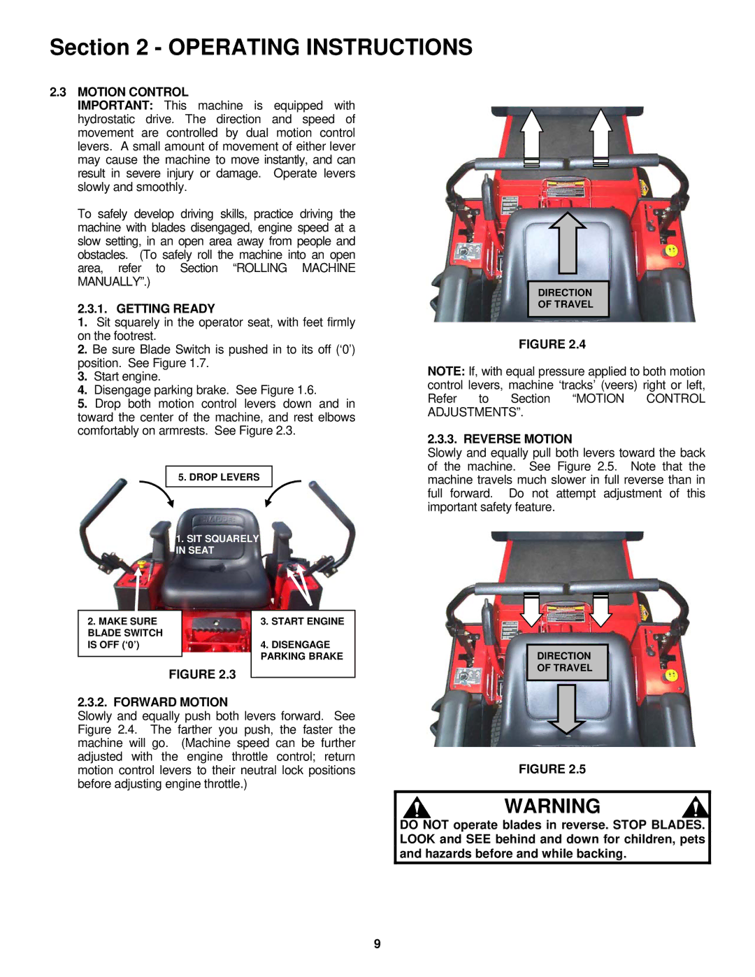 Snapper SZT18336BVE, SZT18386BVE important safety instructions Motion Control, Getting Ready, Forward Motion, Reverse Motion 