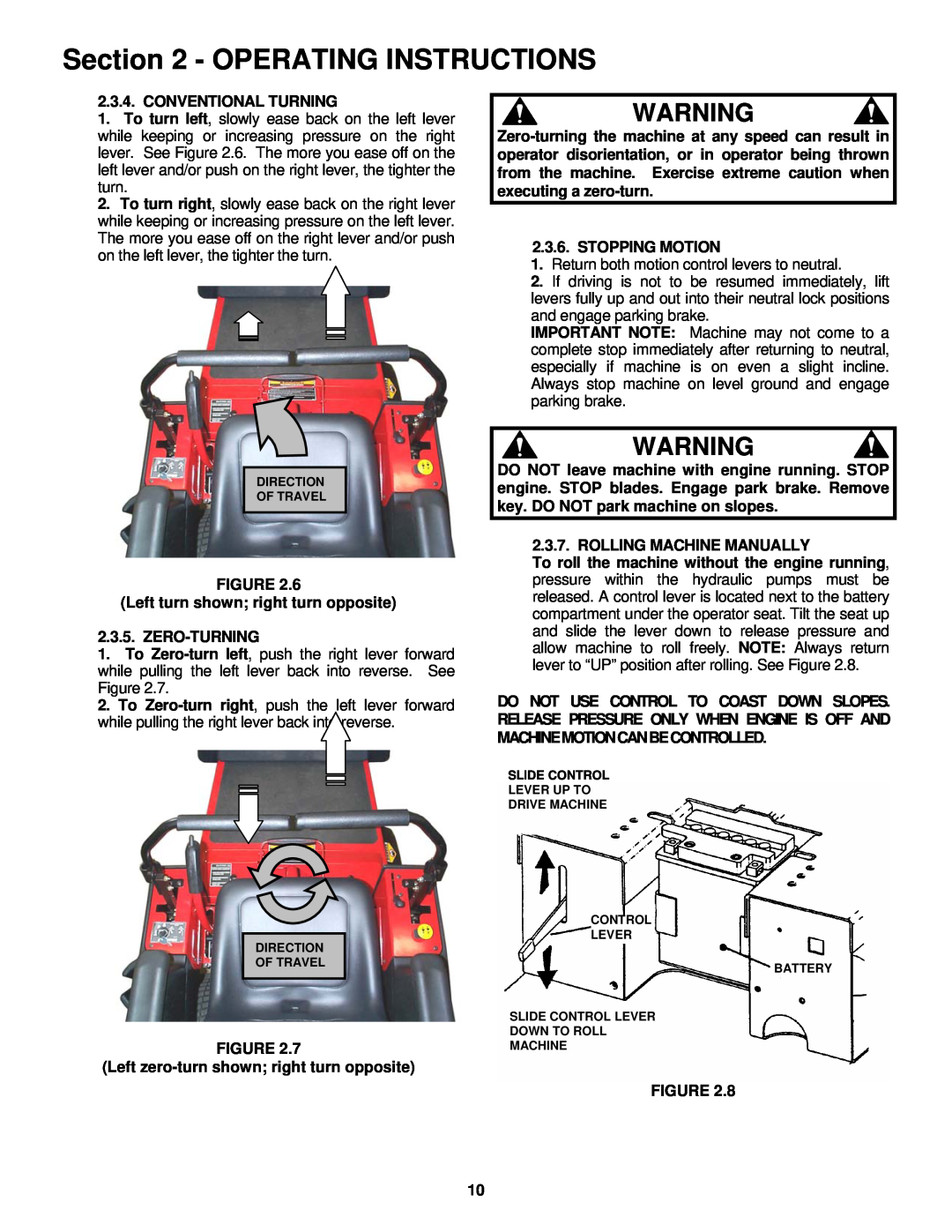Snapper SZT18386BVE, SZT18336BVE important safety instructions Operating Instructions, Conventional Turning 