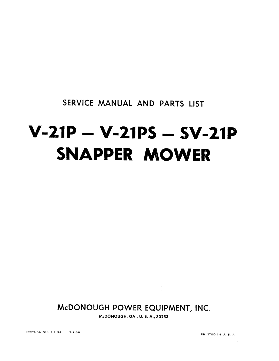 Snapper V-21PS, SV-21P manual 