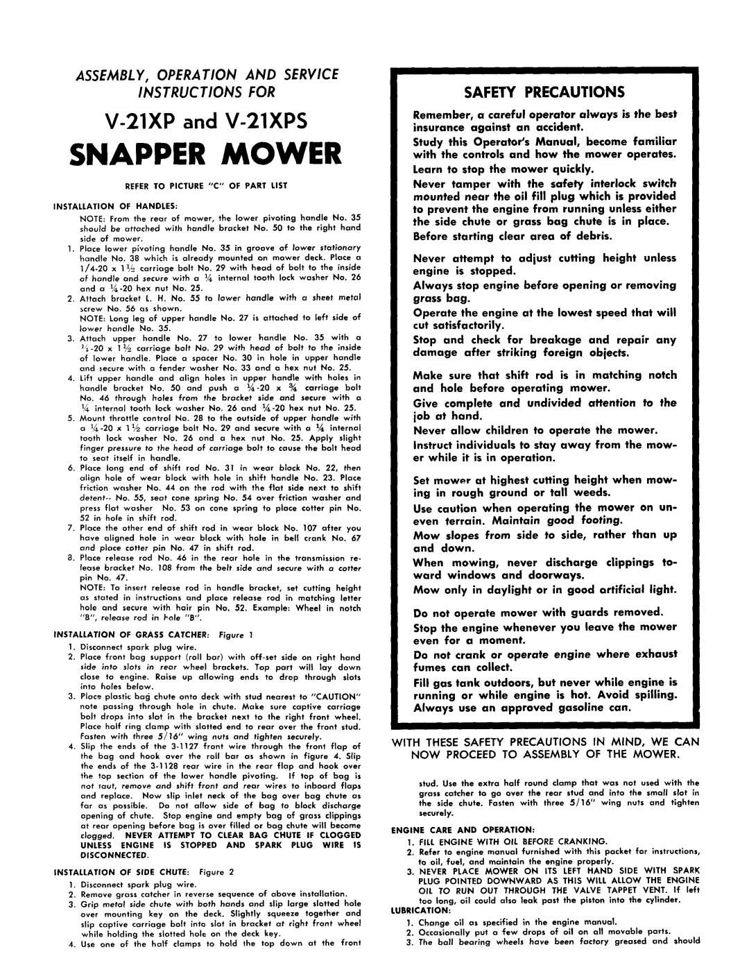 Snapper V-21XPS manual 