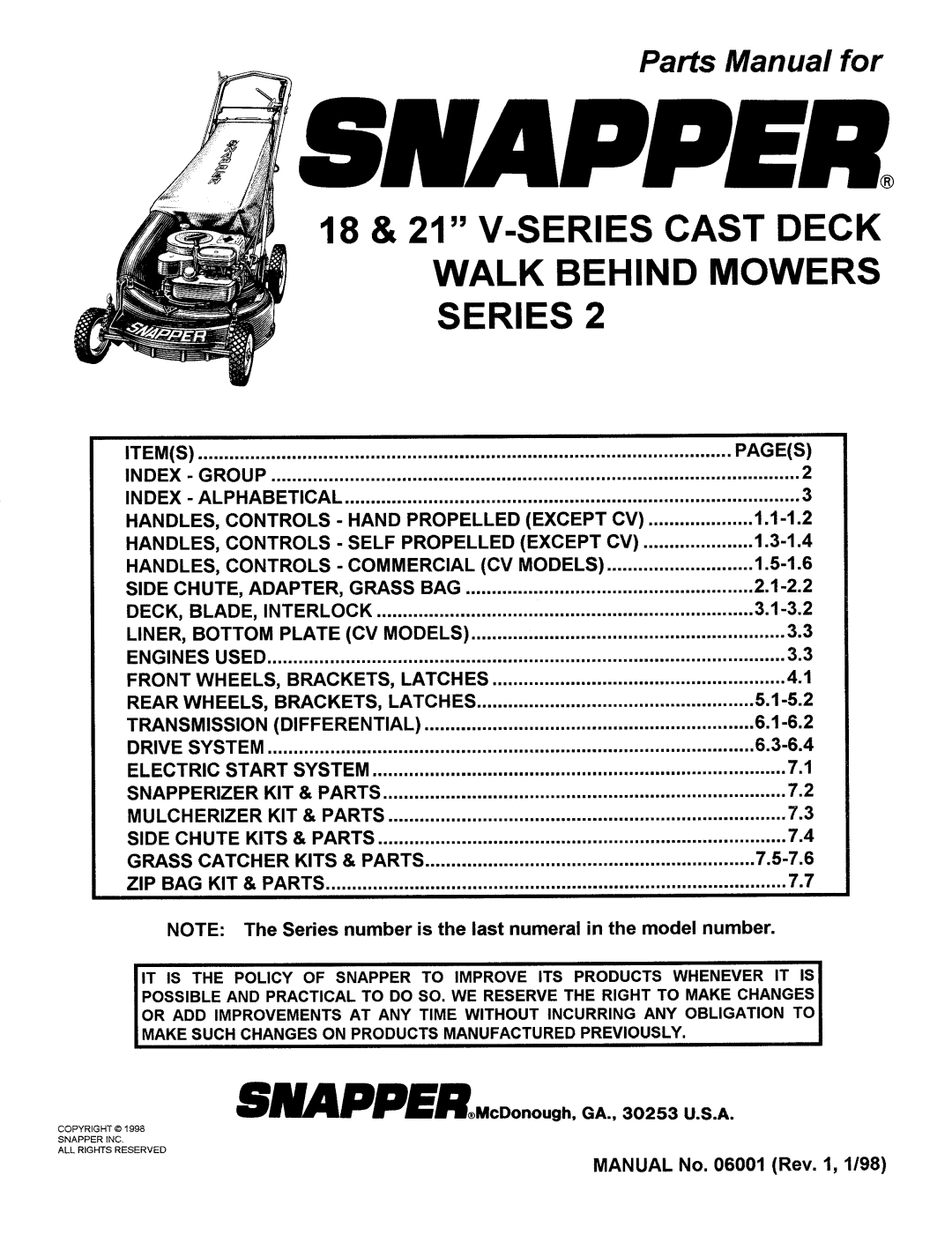 Snapper V-Series manual 