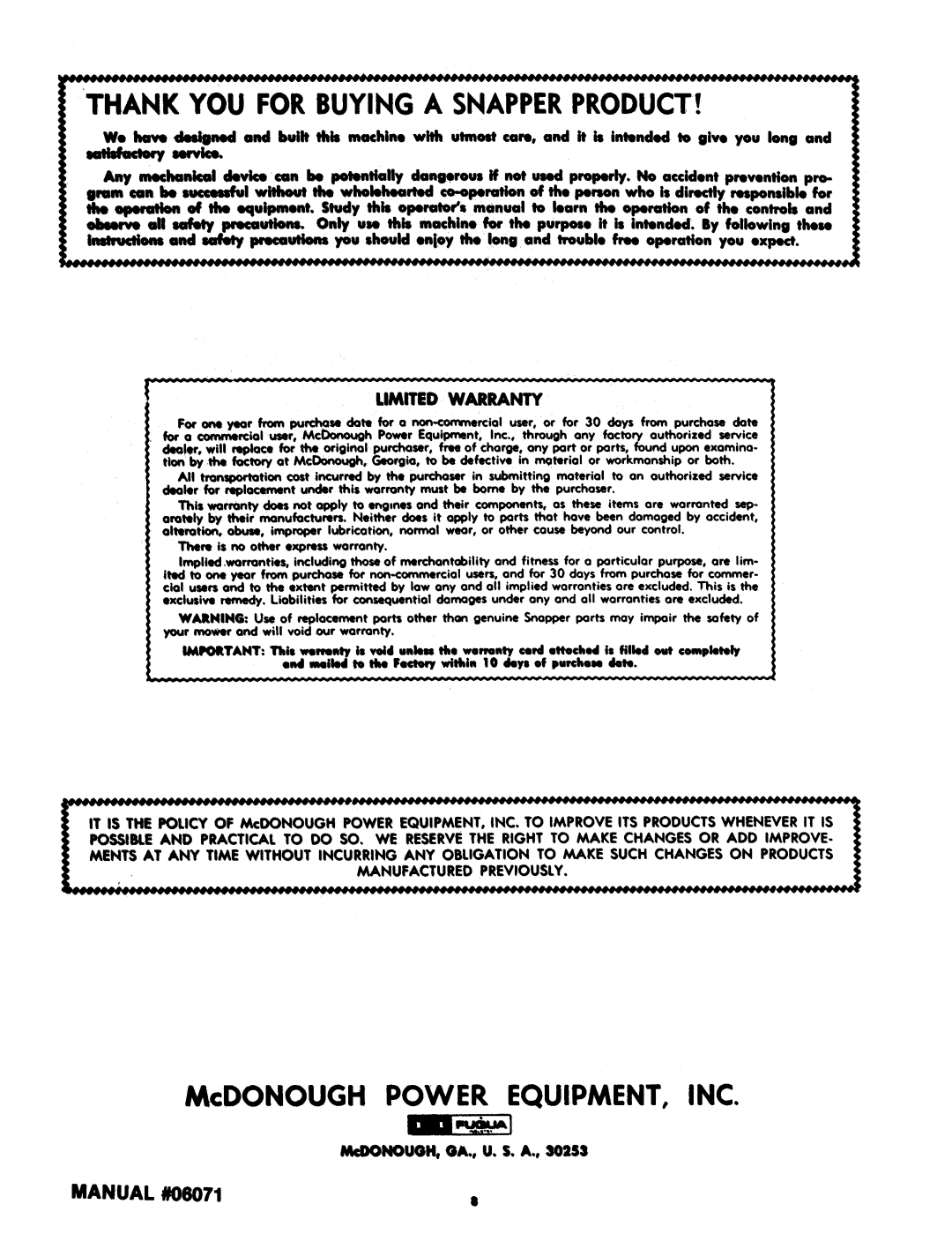 Snapper V2115, V1845 manual 