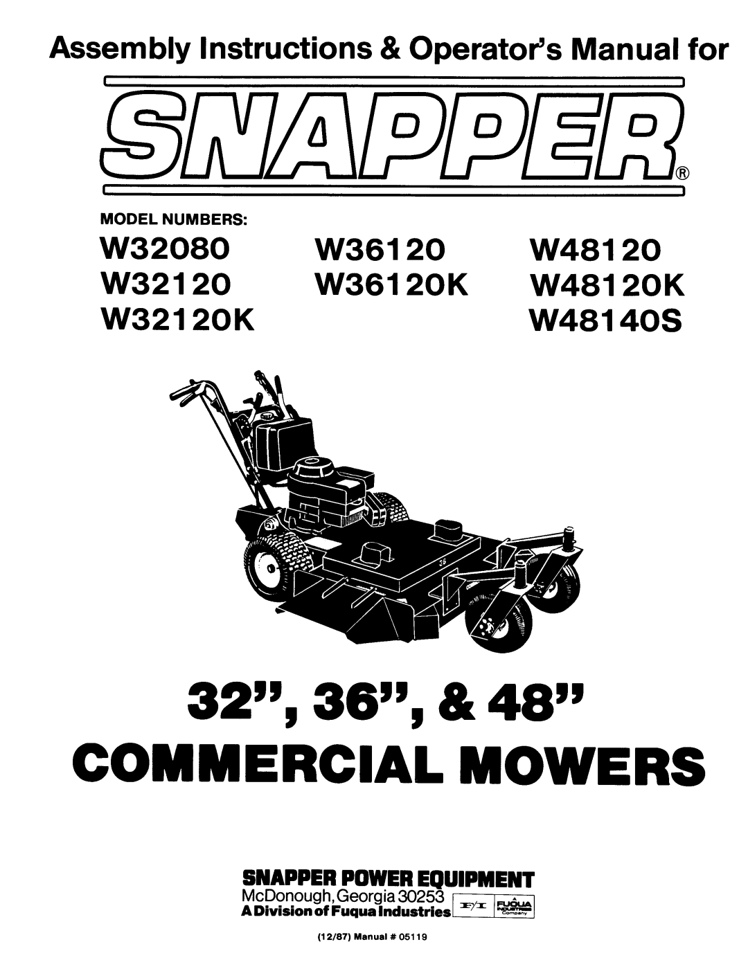 Snapper W48120S manual 