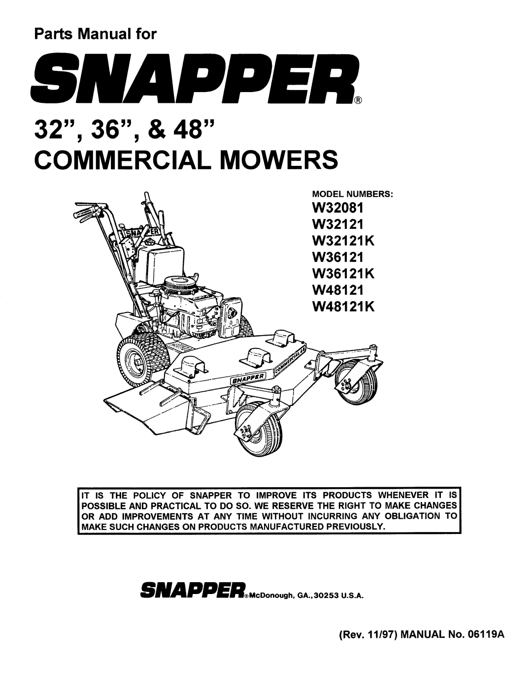 Snapper W48121K, W32121K, W36121K, W32081 manual 