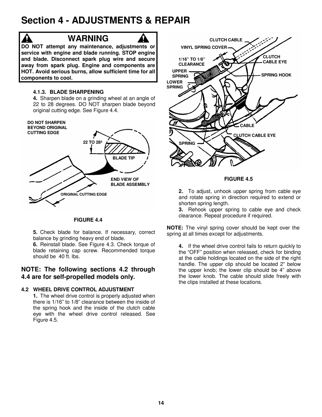 Snapper WMR216517B, WMRP216517B important safety instructions Wheel Drive Control Adjustment 