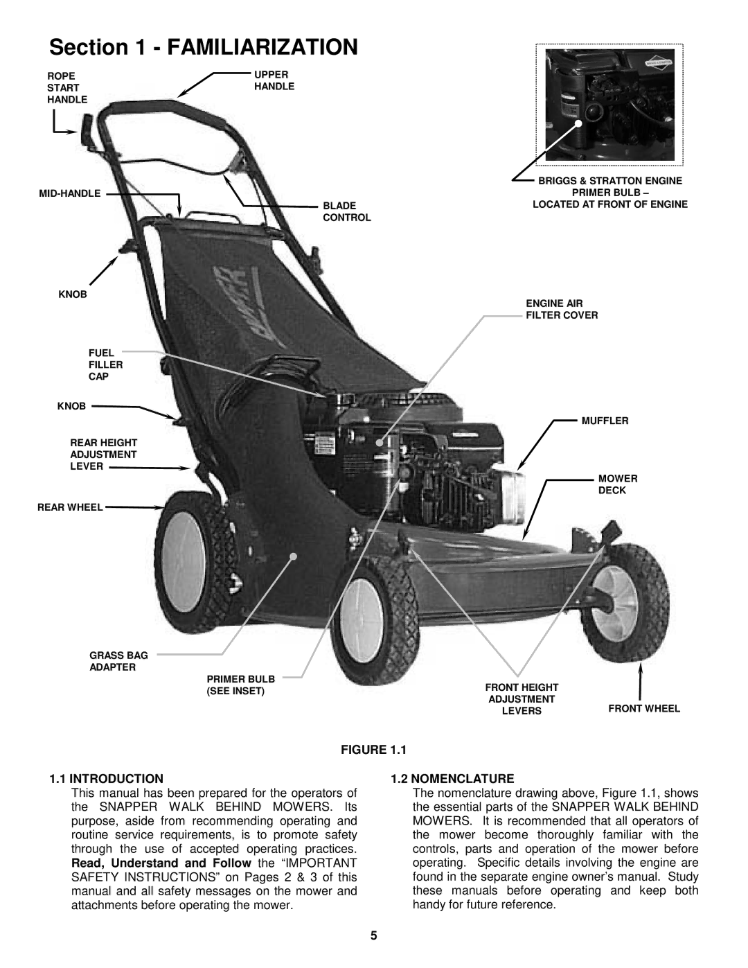 Snapper WMR216517B, WMRP216517B important safety instructions Introduction, Nomenclature 