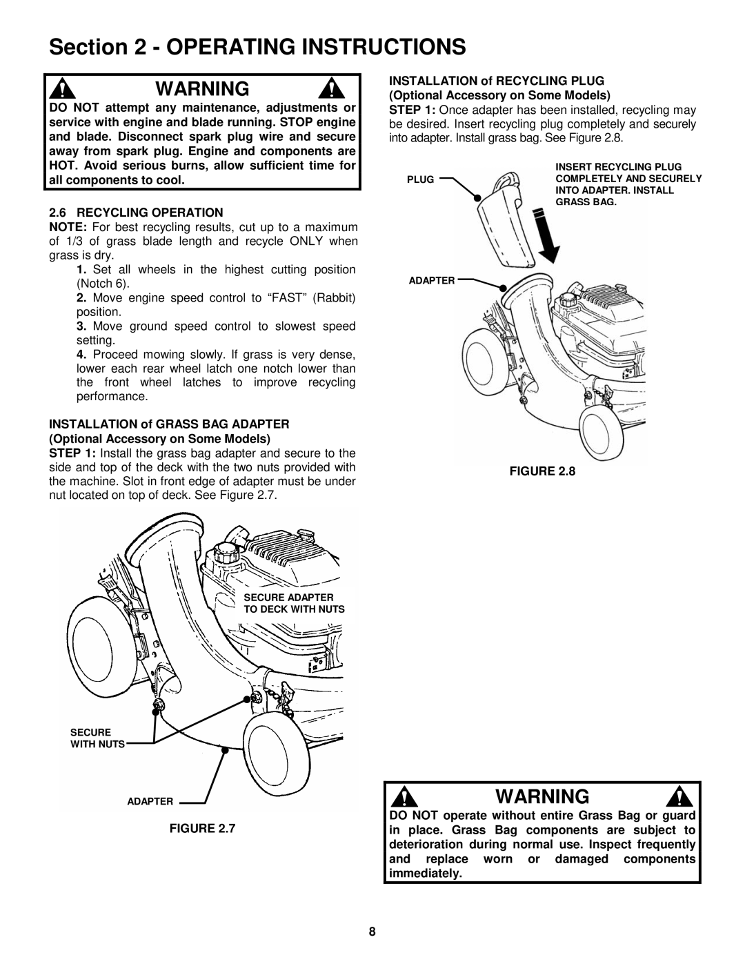 Snapper WMR216517B, WMRP216517B important safety instructions Recycling Operation 