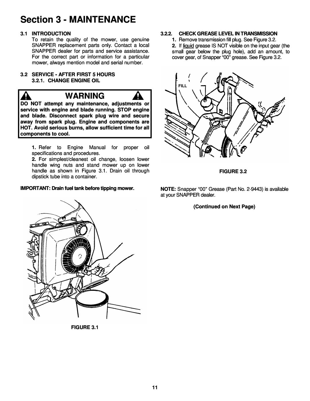 Snapper WMR216517B, WMRP216517B important safety instructions Maintenance 