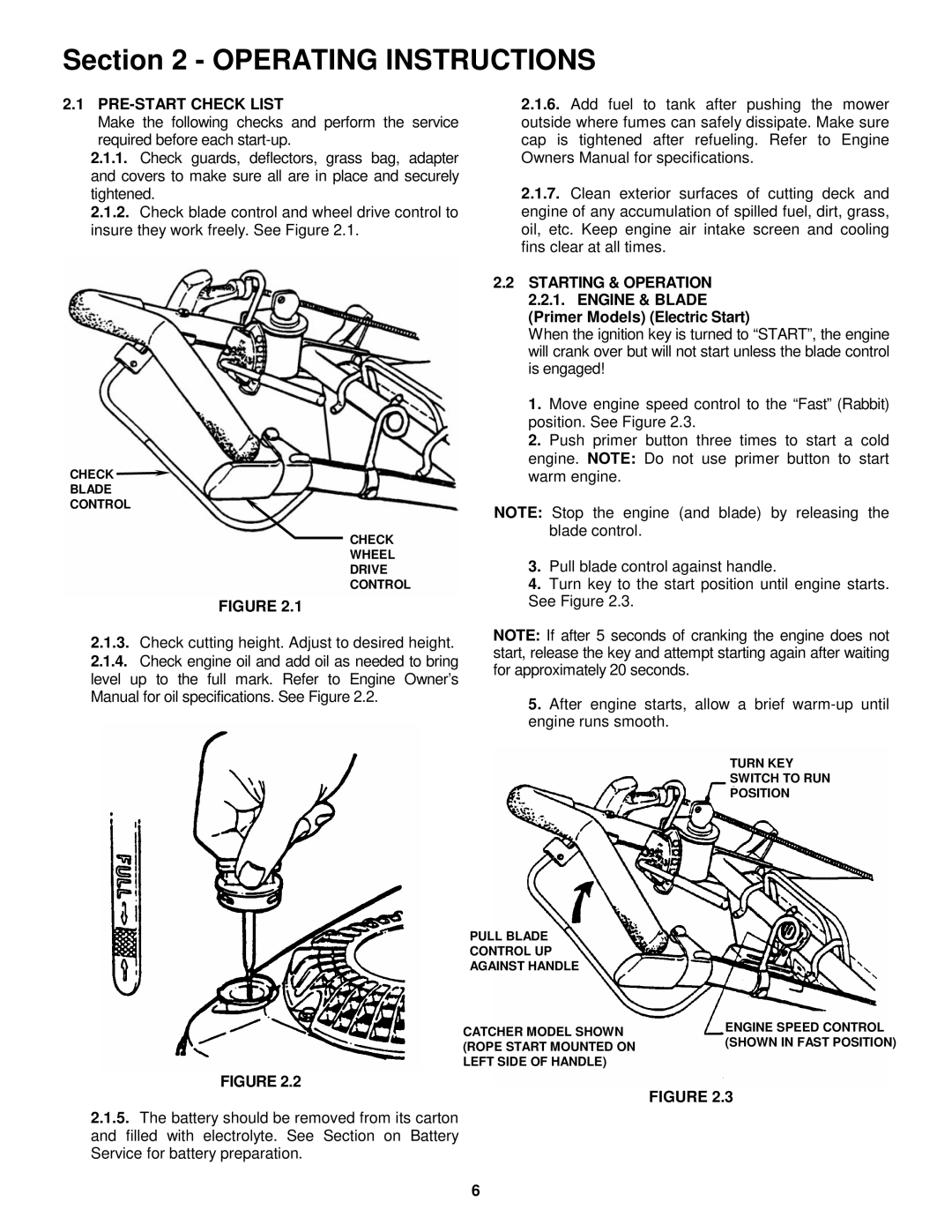 Snapper WRPS216517B, WRPS216517BE PRE-START Check List, Starting & Operation 2.2.1. Engine & Blade 