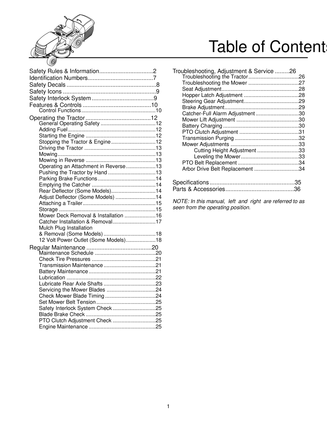 Snapper XL Series manual Table of Contents 