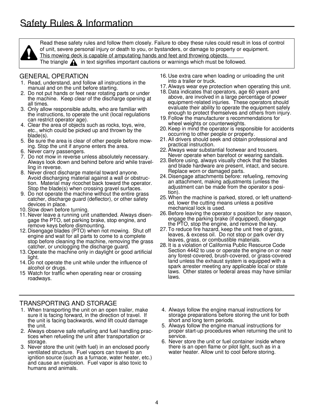 Snapper XL Series manual Safety Rules & Information, General Operation 