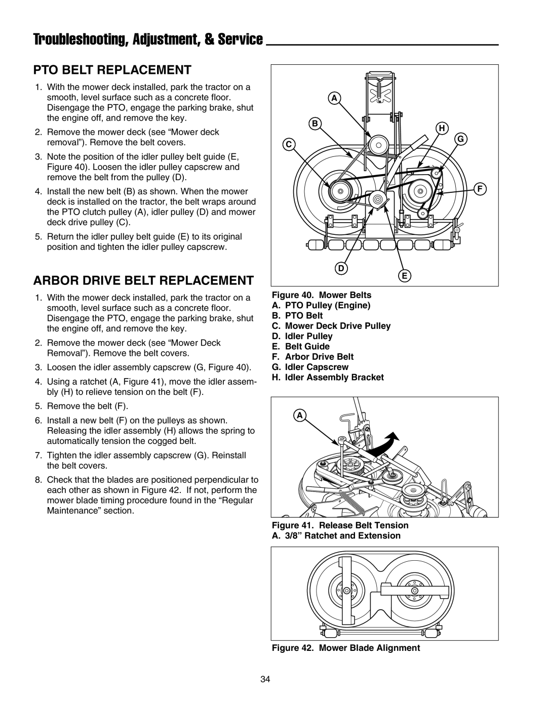 Snapper XL Series manual Pto Belt Replacement, Arbor Drive Belt Replacement, Troubleshooting, Adjustment, & Service 
