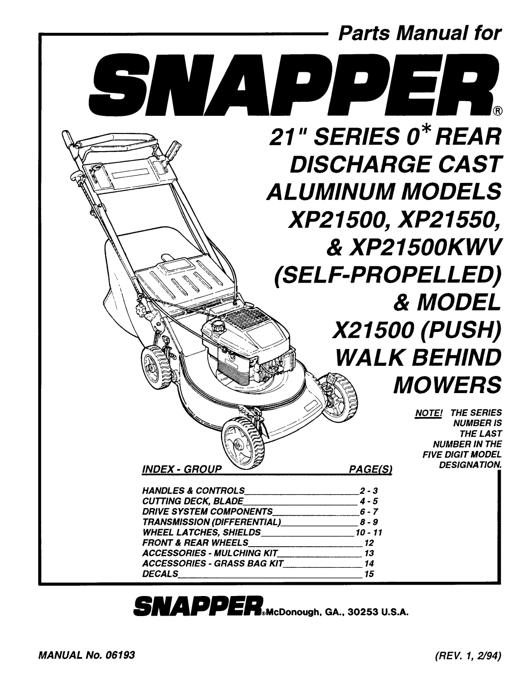 Snapper XP21550, XP21500KWV manual 