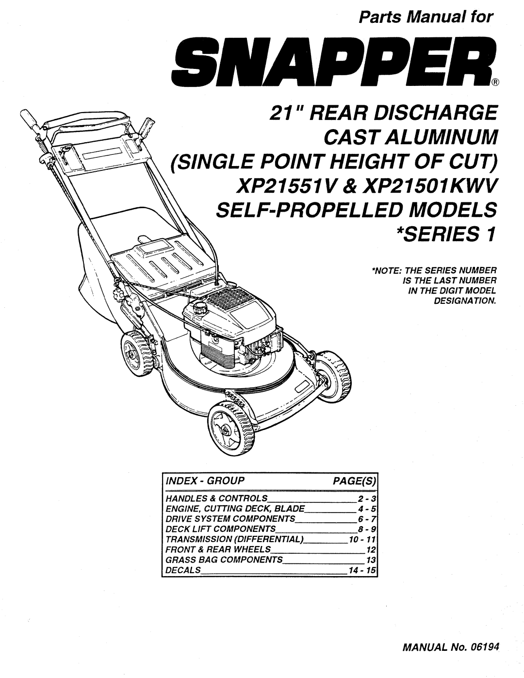 Snapper XP21551V, XP21501KWV manual 