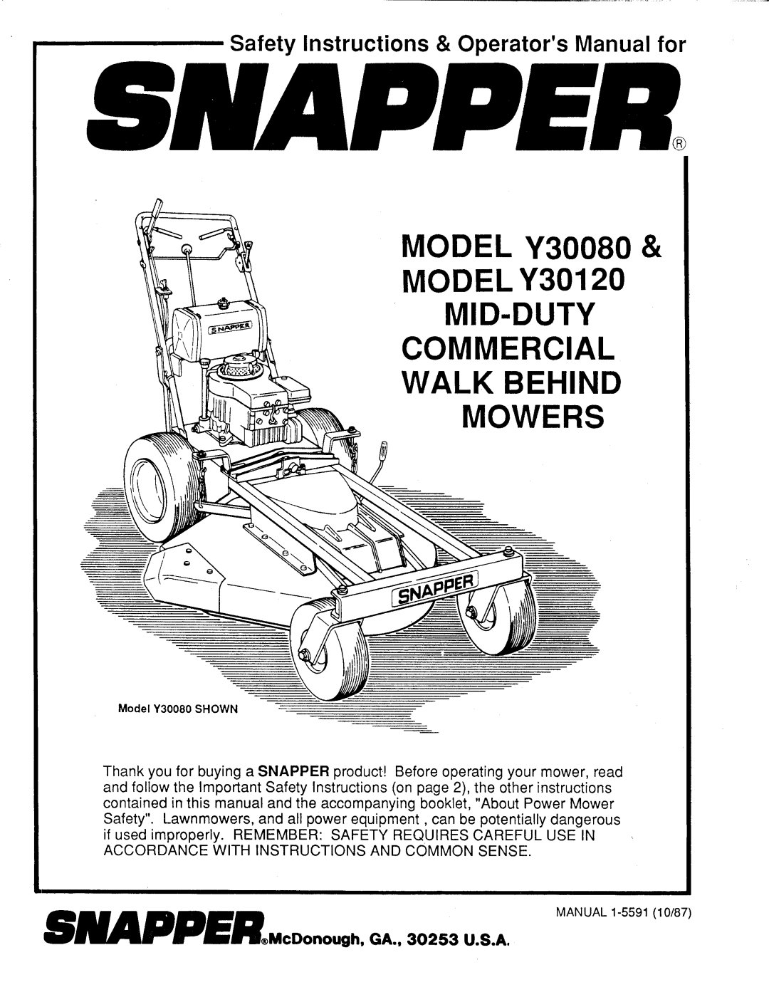 Snapper Y30120 manual 