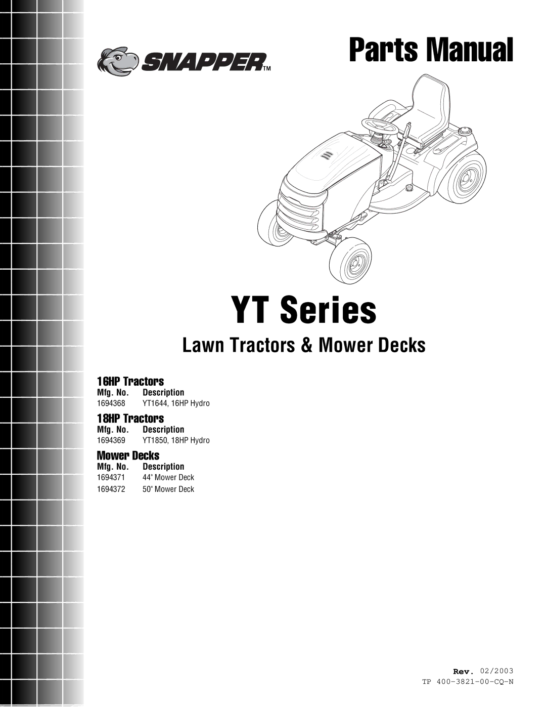 Snapper YT Series manual 