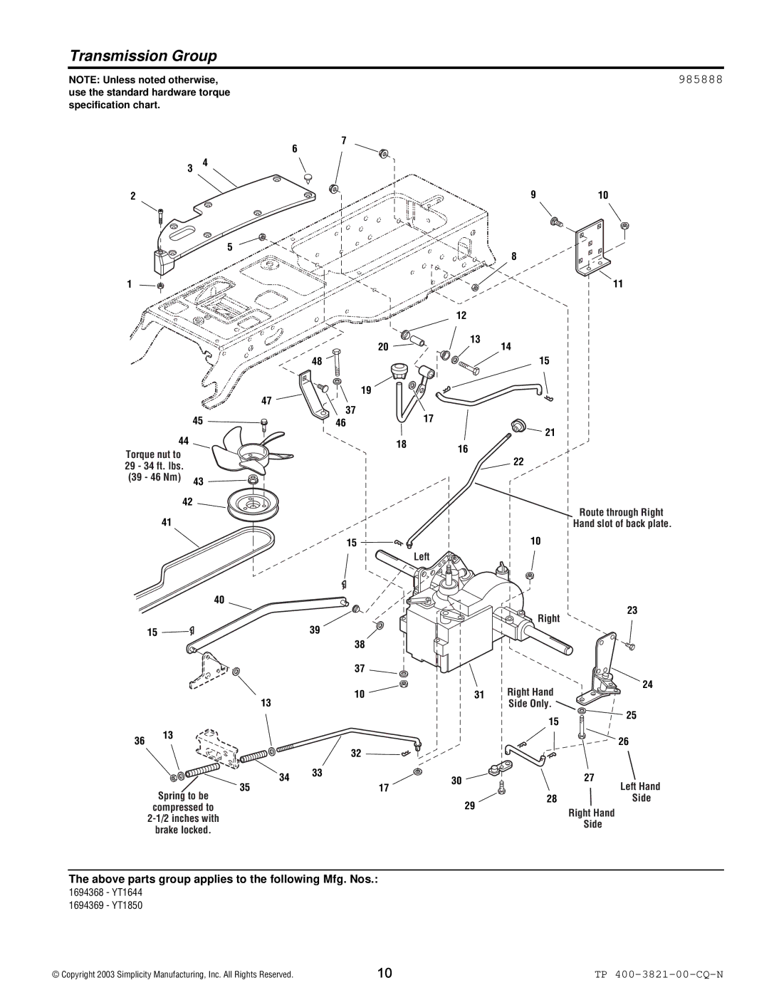 Snapper YT Series manual Transmission Group, 985888 