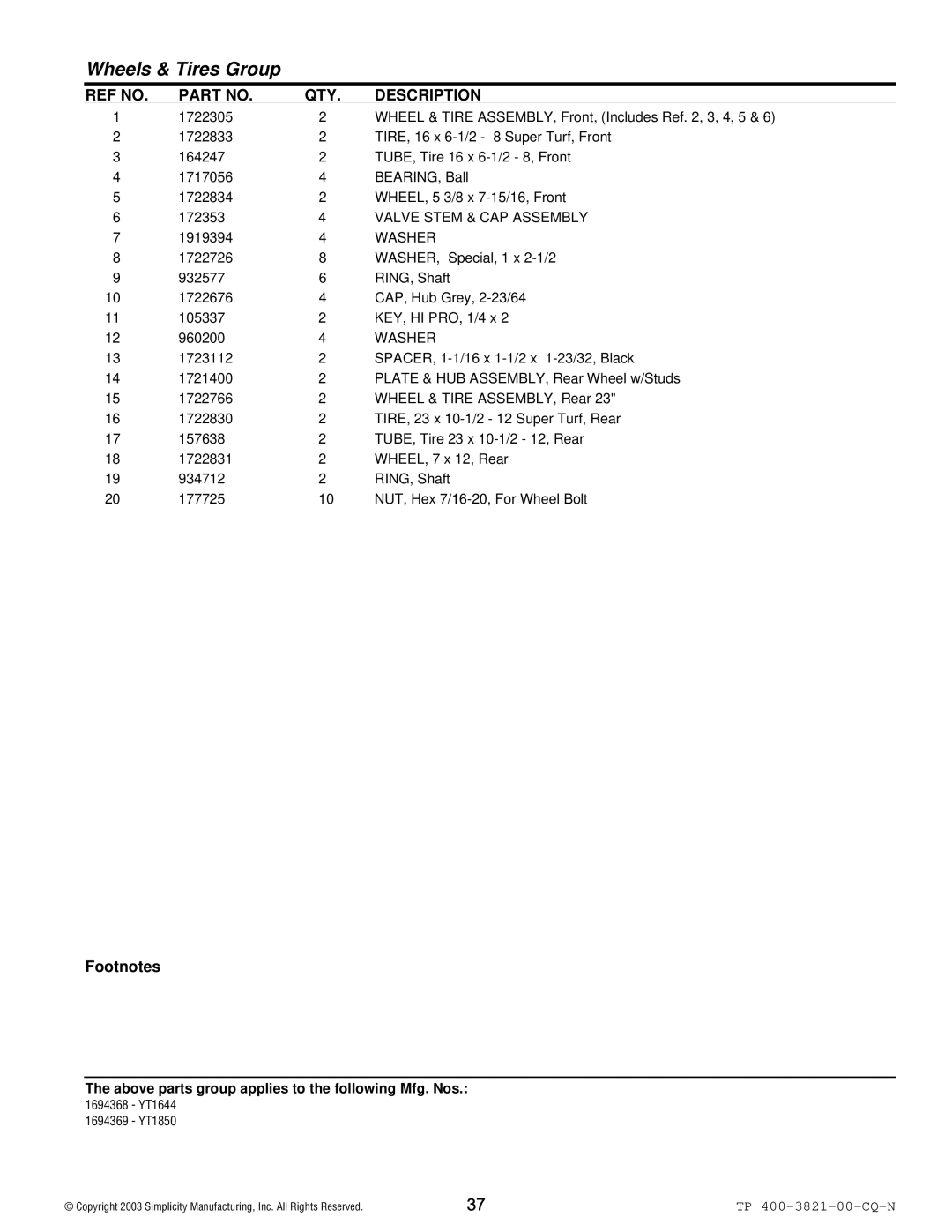 Snapper YT Series manual Valve Stem & CAP Assembly, Washer 