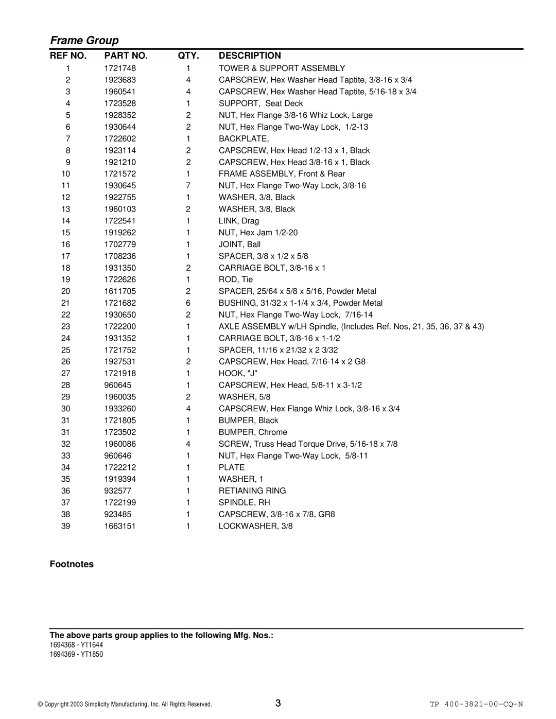 Snapper YT Series Tower & Support Assembly, Backplate, Hook, J, WASHER, 5/8, Plate, Washer, Retianing Ring, Spindle, Rh 