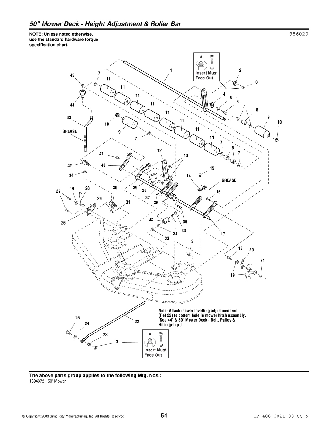 Snapper YT Series manual Mower Deck Height Adjustment & Roller Bar 