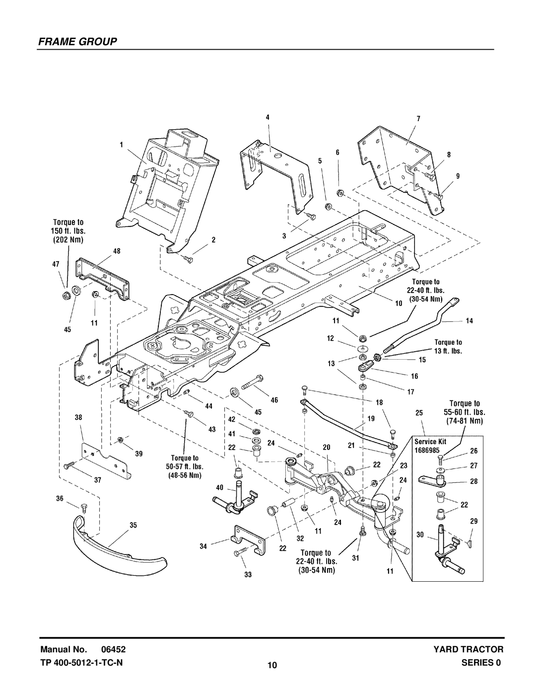 Snapper YT1644, YT1844, YT1844, YT1850, YT2050 manual Frame Group 