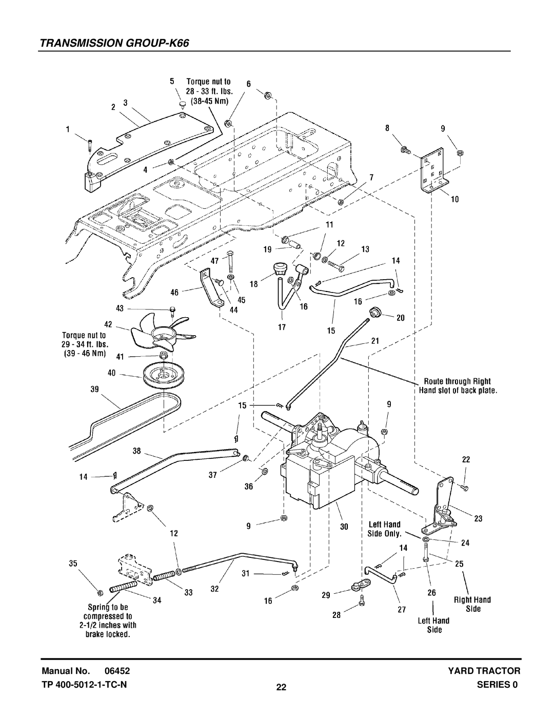 Snapper YT1644, YT1844, YT1844, YT1850, YT2050 manual Transmission GROUP-K66 