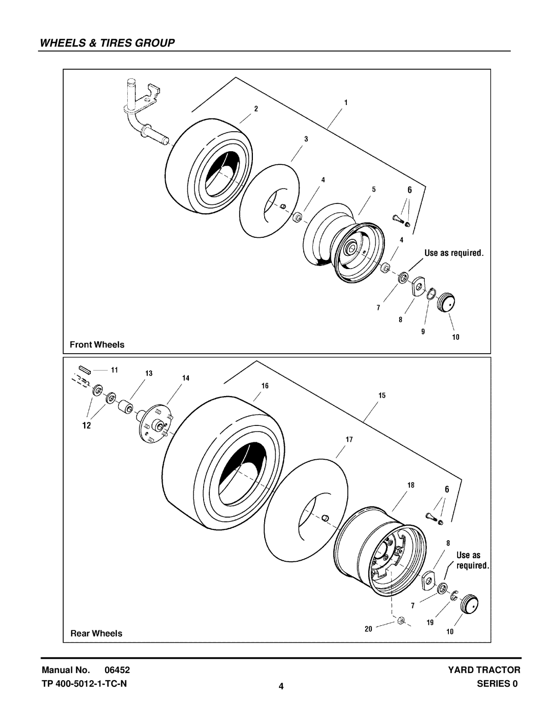 Snapper YT1644, YT1844, YT1844, YT1850, YT2050 manual Wheels & Tires Group 