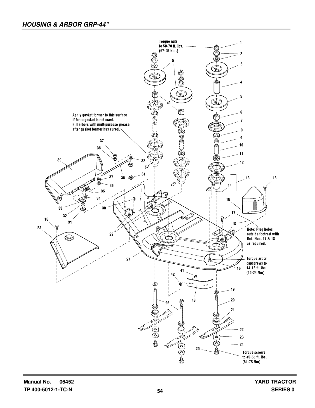 Snapper YT1644, YT1844, YT1844, YT1850, YT2050 manual Housing & Arbor GRP-44 