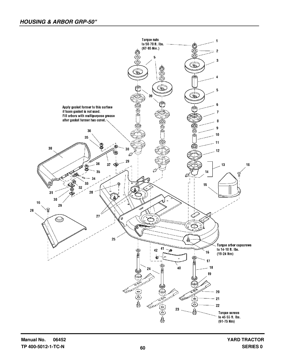 Snapper YT1644, YT1844, YT1844, YT1850, YT2050 manual Housing & Arbor GRP-50 