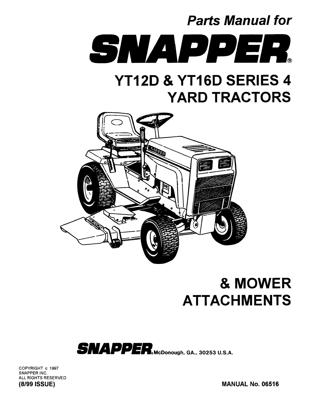 Snapper YT16D SERIES, YT12D SERIES manual 