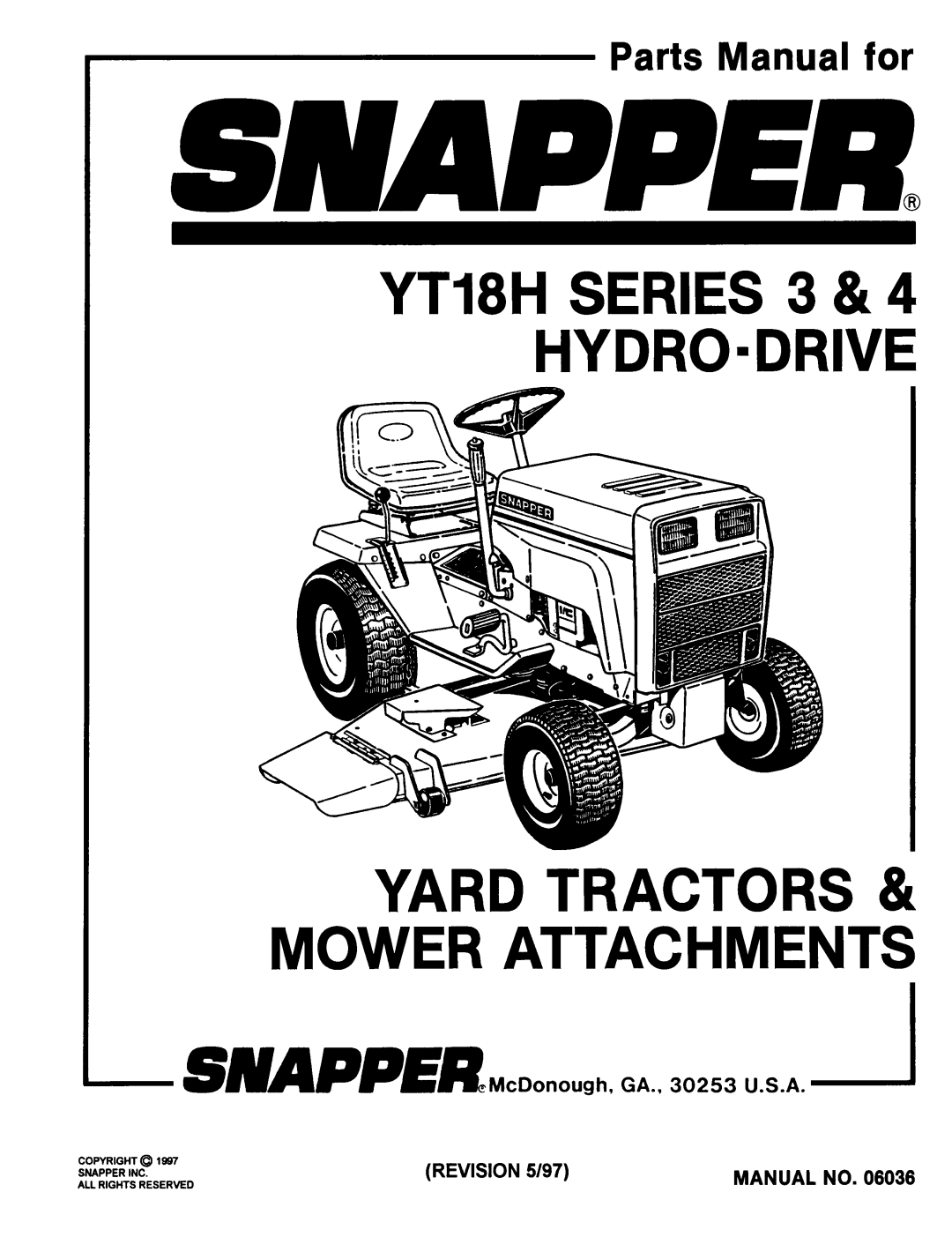 Snapper YT18H Series 4, YT18H Series 3 manual 