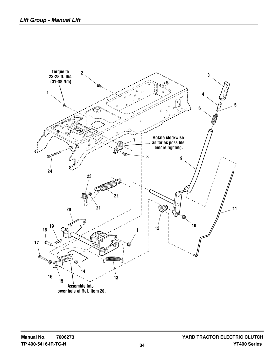 Snapper YT2350 4WD manual Lift Group Manual Lift 