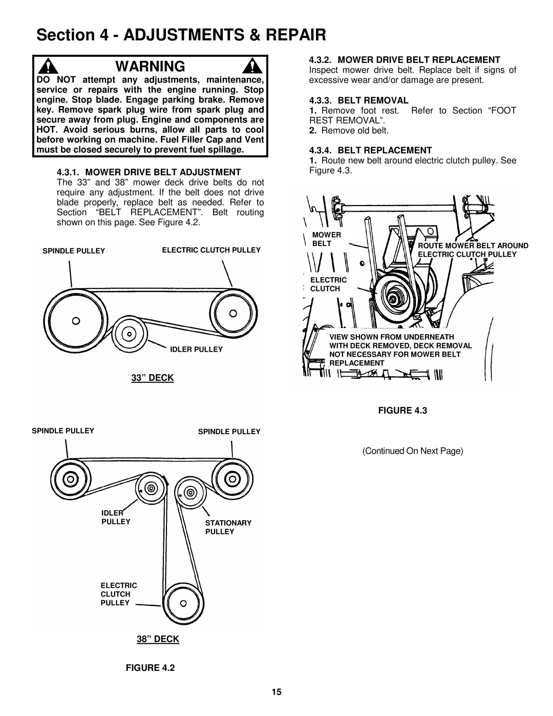 Snapper YZ145332BVE, YZ145382BVE Mower Drive Belt Adjustment, Belt Removal, Belt Replacement, Deck 