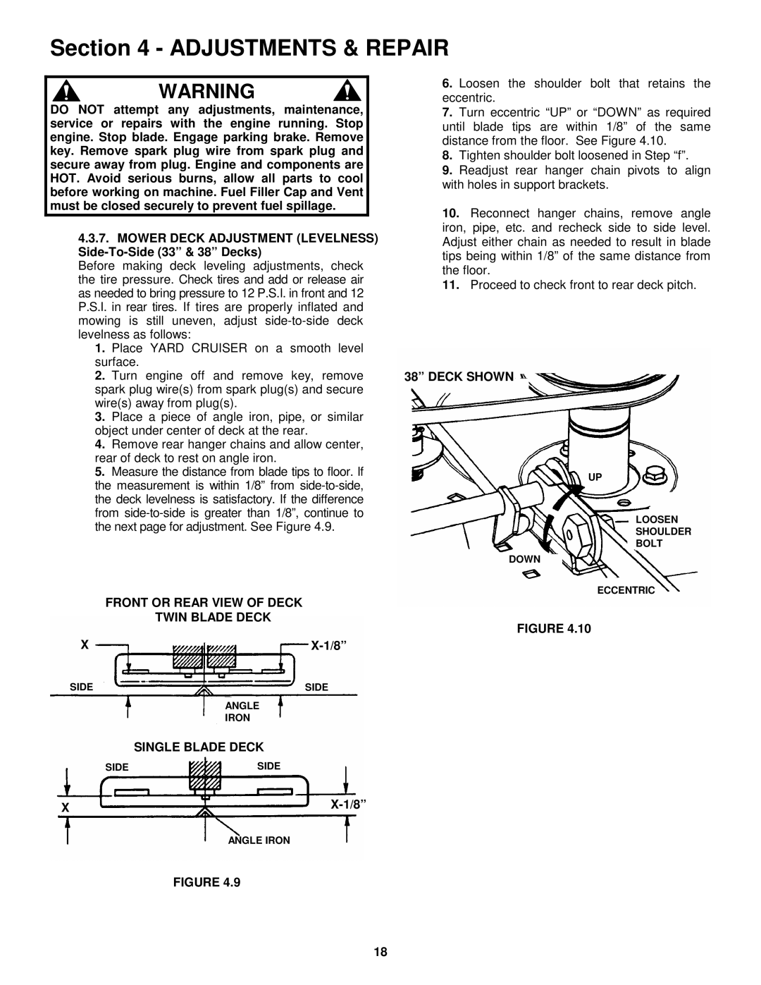 Snapper YZ145332BVE, YZ145382BVE important safety instructions Front or Rear View of Deck, Deck Shown 