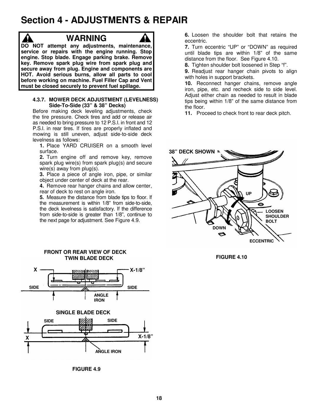 Snapper YZ145333BVE, YZ145383BVE important safety instructions Front or Rear View of Deck, Deck Shown 