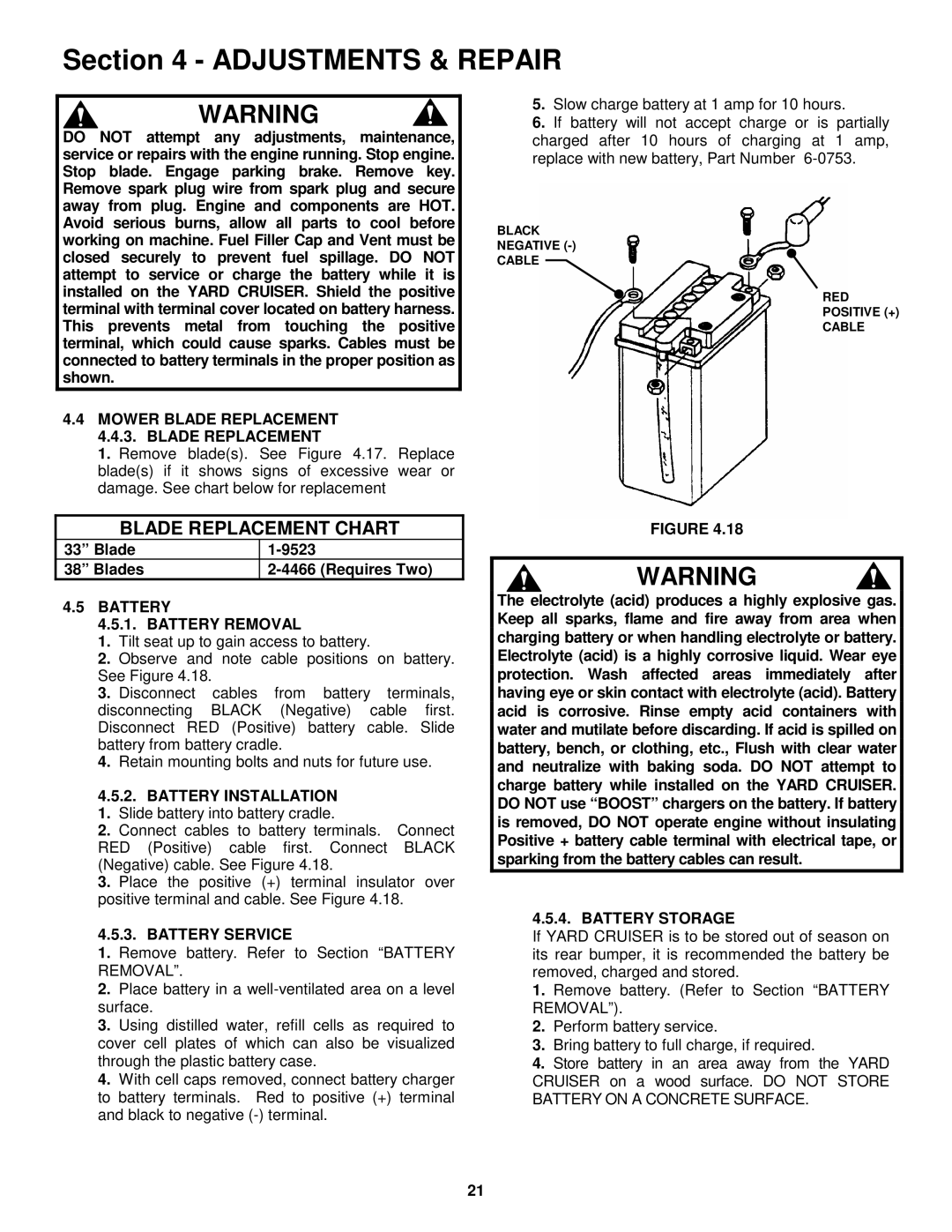 Snapper YZ145333BVE, YZ145383BVE Mower Blade Replacement 4.4.3. Blade Replacement, Battery Battery Removal 