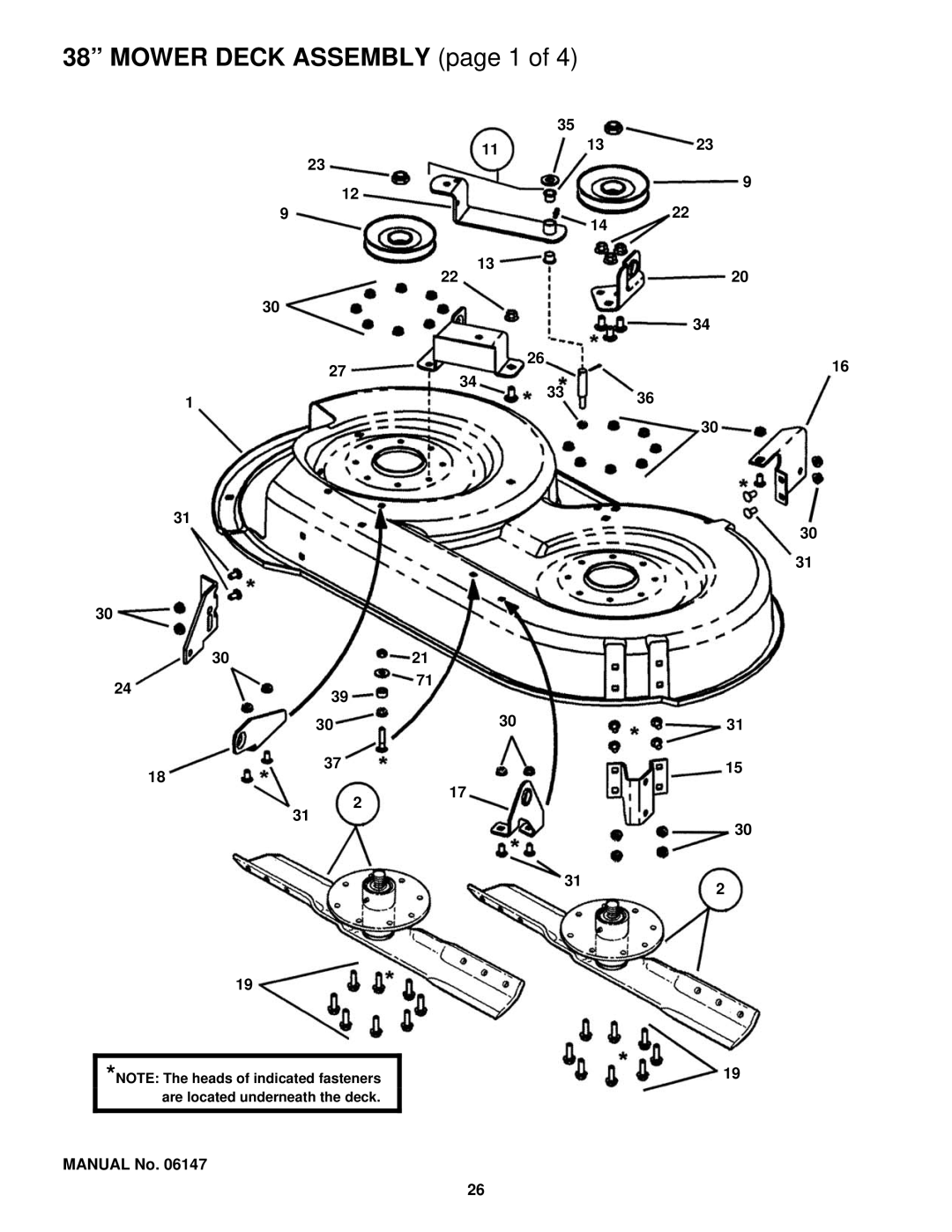 Snapper YZ15334BVE, YZ15384BVE, YZ145333BVE, YZ145383BVE manual Mower Deck Assembly page 1 