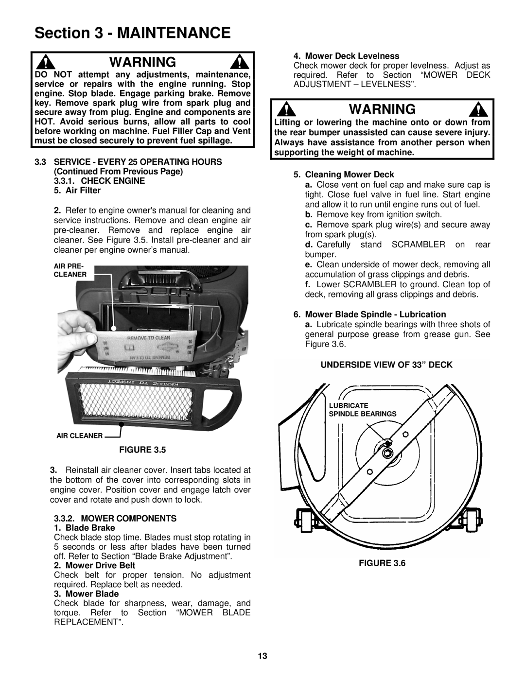 Snapper YZ16385BVE, YZ16385BVE, YZ16335BVE, YZ16385BVE Check Engine, Mower Components, Underside View of 33 Deck 