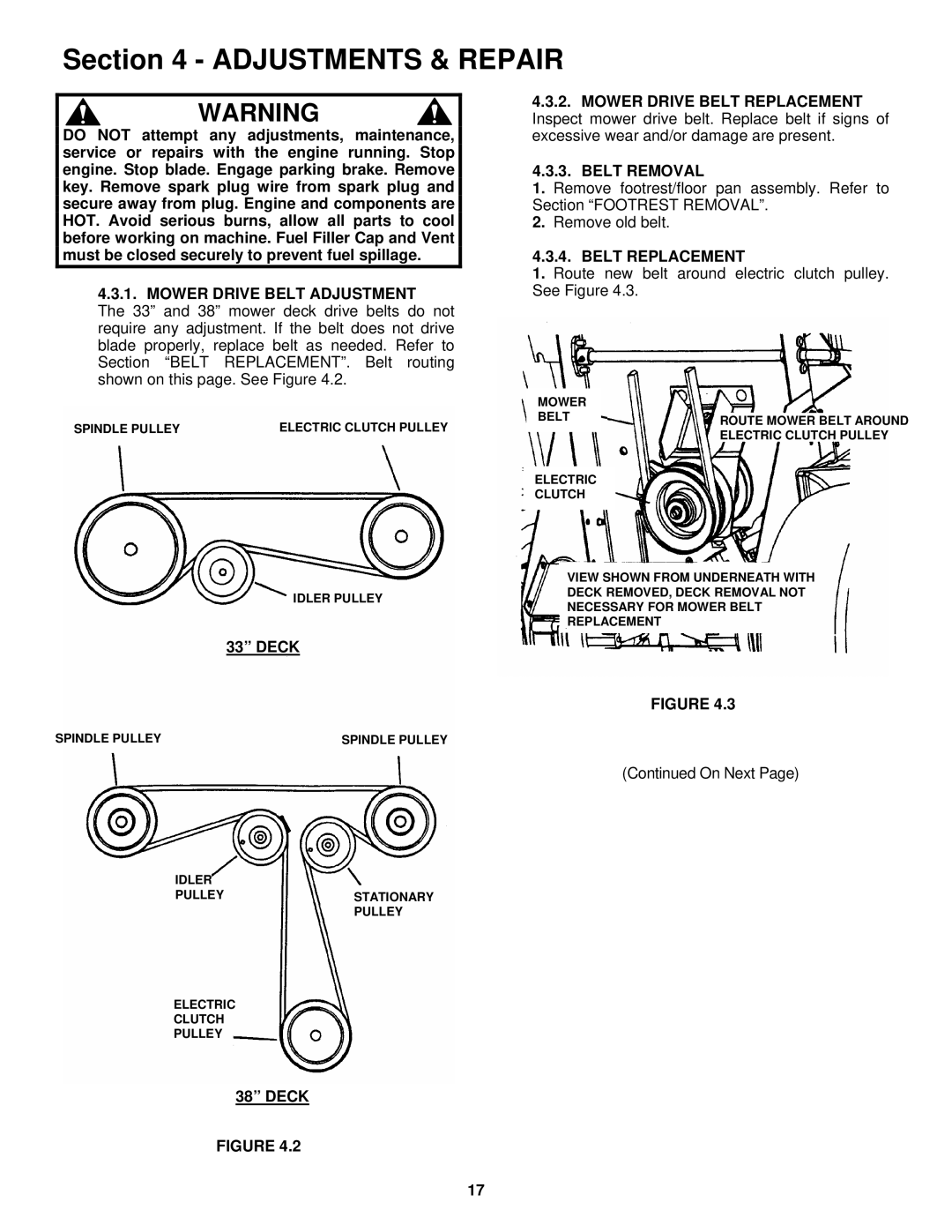 Snapper YZ16385BVE, YZ16385BVE, YZ16335BVE, YZ16385BVE Mower Drive Belt Adjustment, Deck, Belt Removal, Belt Replacement 