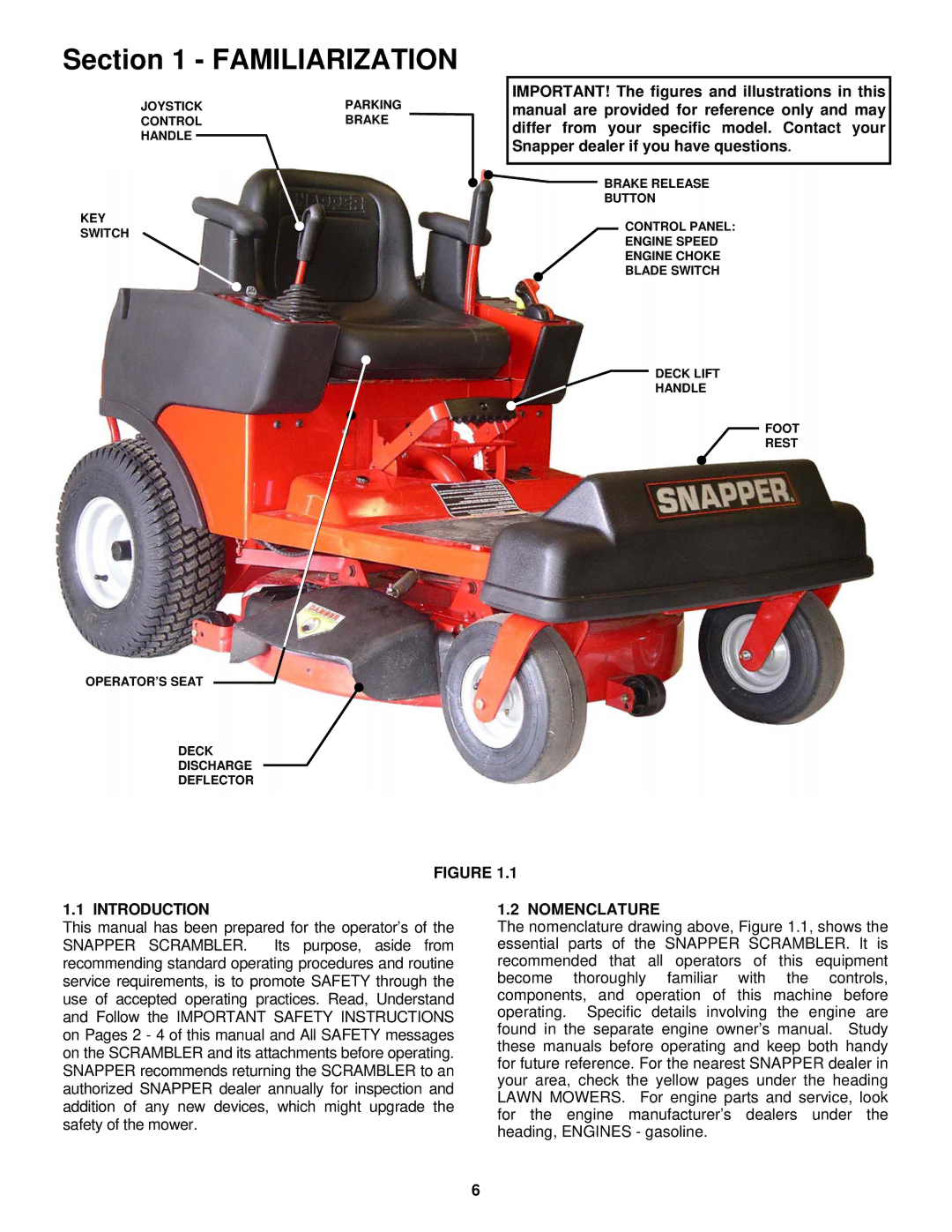 Snapper YZ16335BVE, YZ16385BVE, YZ16385BVE, YZ16385BVE important safety instructions Introduction, Nomenclature 