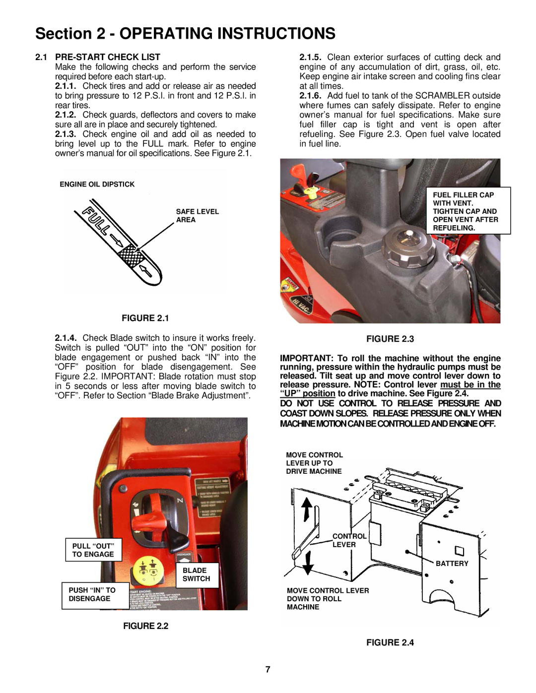 Snapper YZ16385BVE, YZ16385BVE, YZ16335BVE, YZ16385BVE Operating Instructions, PRE-START Check List 