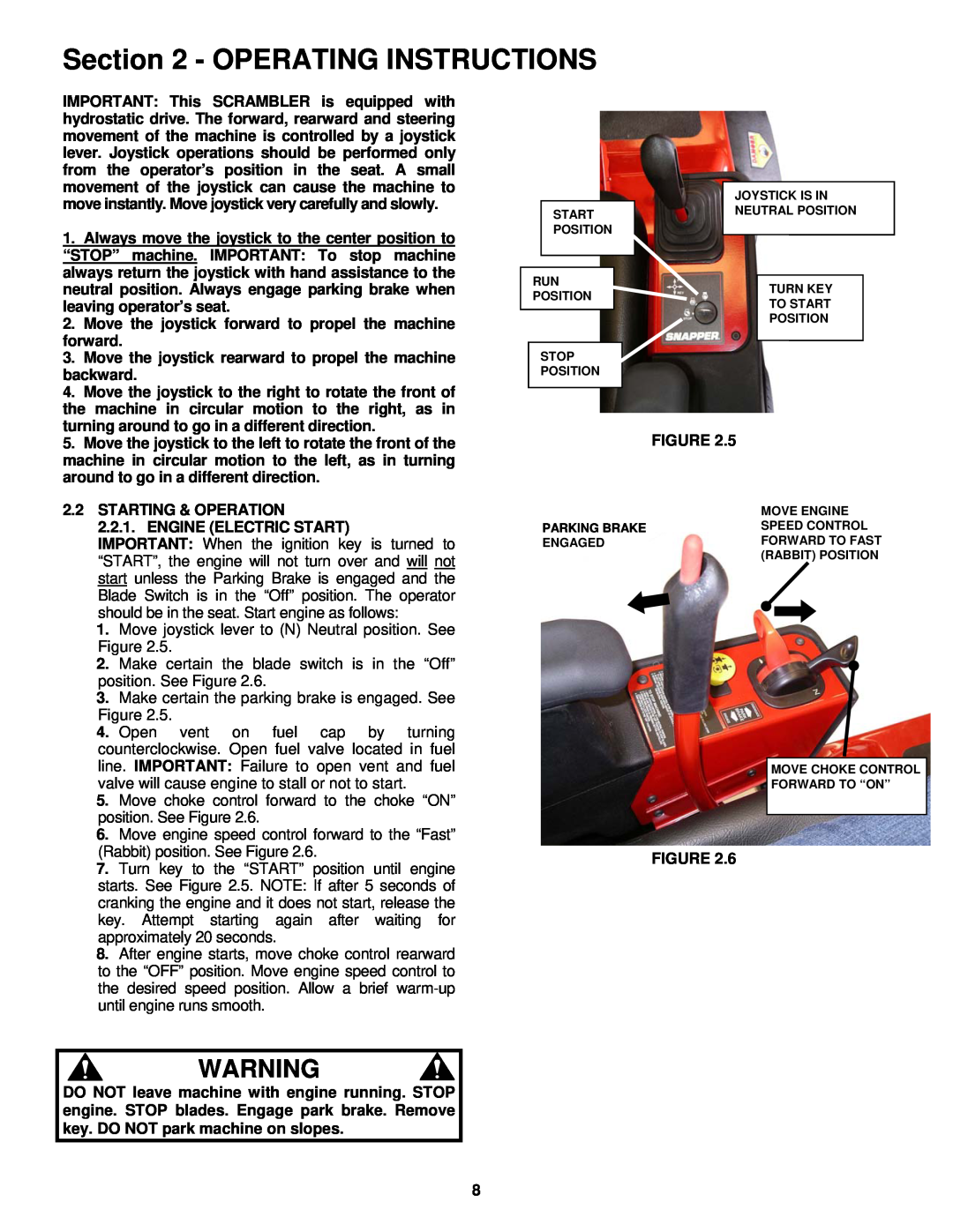 Snapper YZ16335BVE, YZ16385BVE Operating Instructions, Move the joystick forward to propel the machine forward 