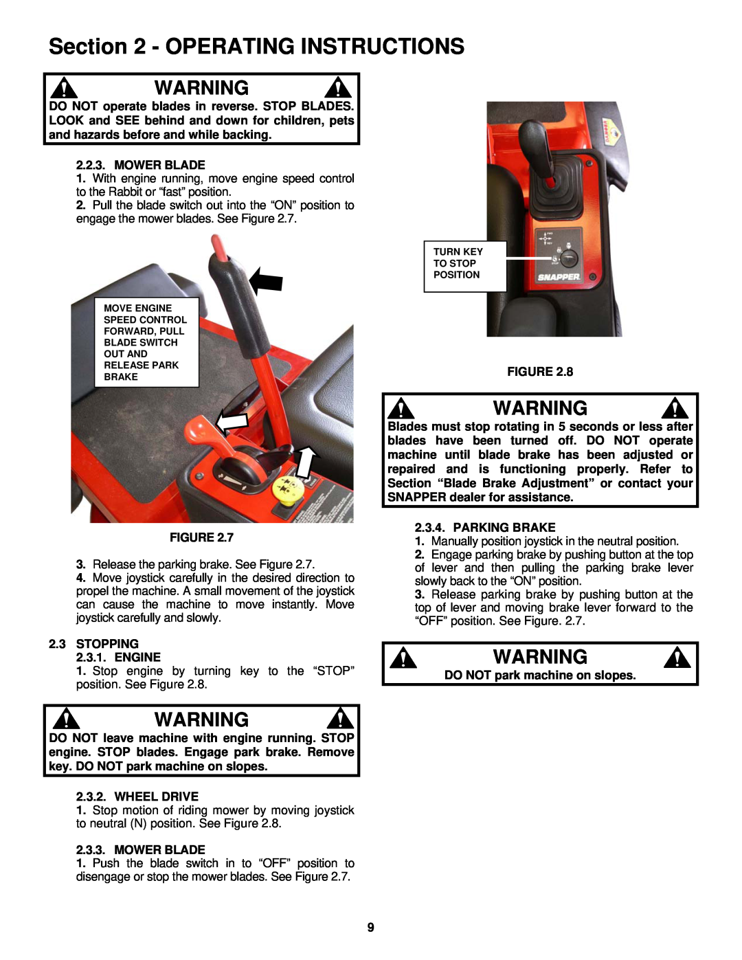 Snapper YZ16385BVE, YZ16385BVE, YZ16335BVE, YZ16385BVE Operating Instructions, Release the parking brake. See Figure 