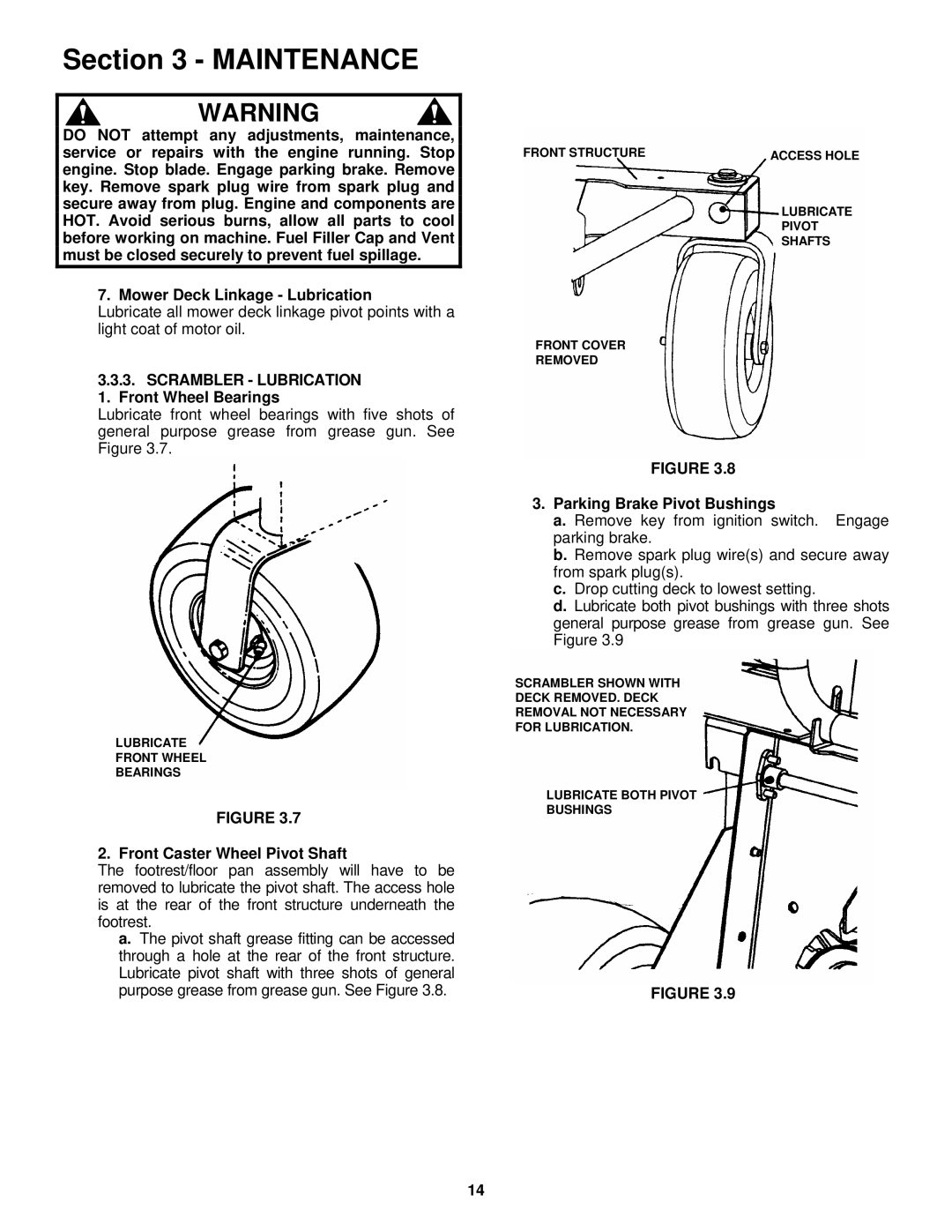 Snapper YZ18386BVE, YZ18386BVE Scrambler Lubrication 1. Front Wheel Bearings, Front Caster Wheel Pivot Shaft 