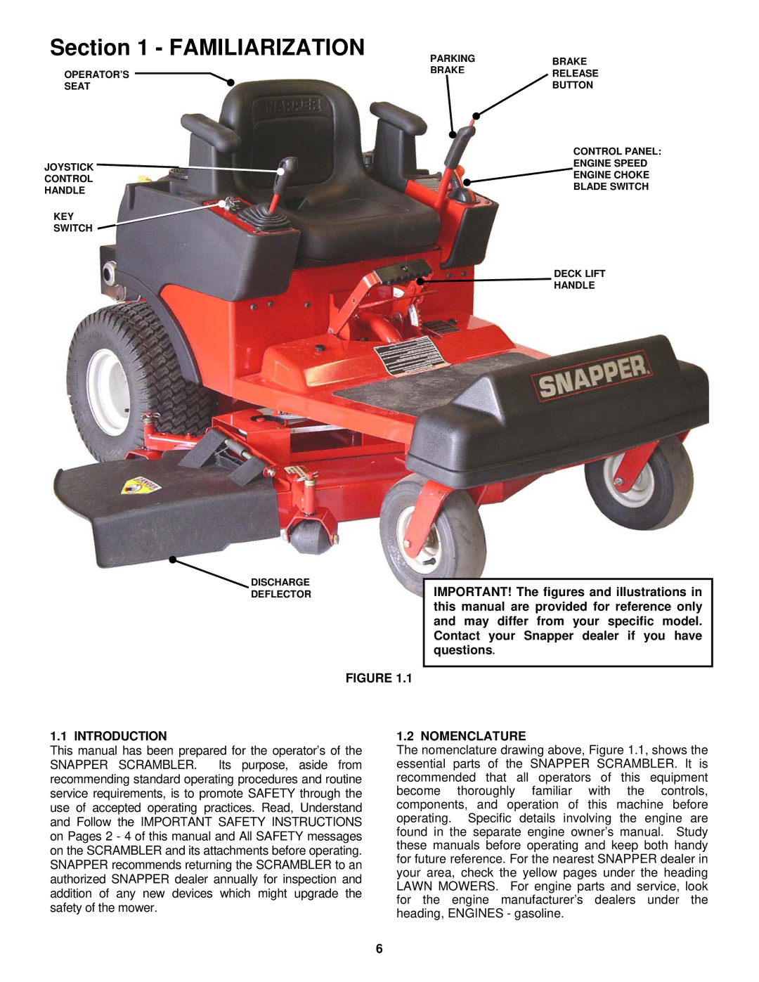 Snapper YZ18425BVE, YZ20485BVE important safety instructions Introduction, Nomenclature 