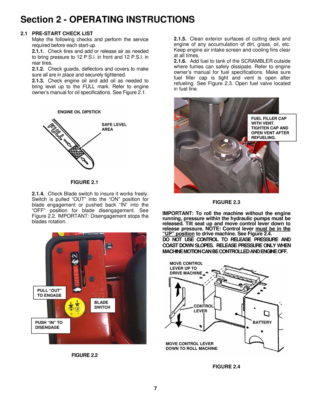 Snapper YZ18426BVE, YZ20486BVE important safety instructions Operating Instructions, PRE-START Check List 