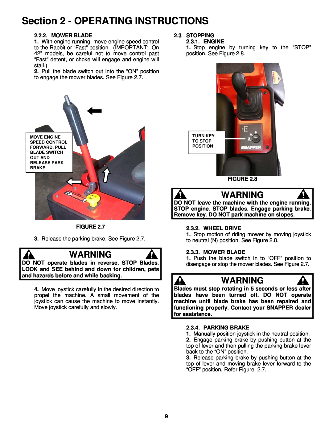 Snapper YZ18426BVE, YZ20486BVE important safety instructions Operating Instructions, Mower Blade 
